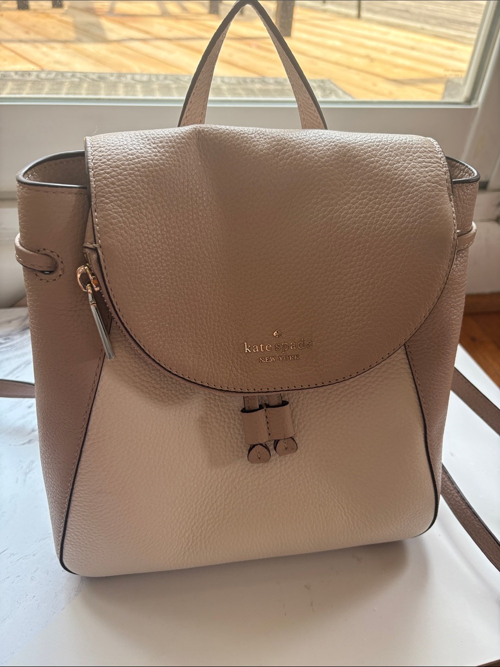 Kate Spade Two-Tone Nude & Cream Leather Backpack